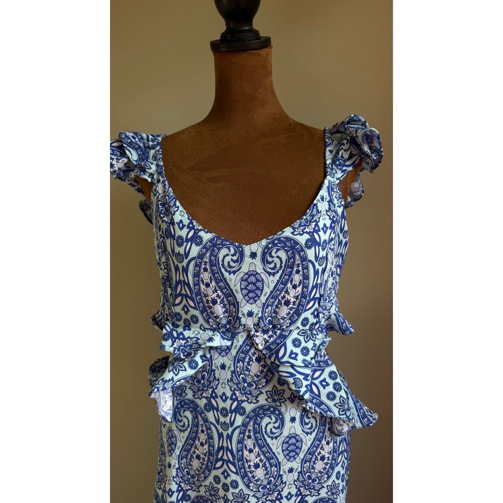 Simply Southern Women’s Blue Paisley Cutout Ruffle Maxi Dress Size M Boho - Picture 5 of 12